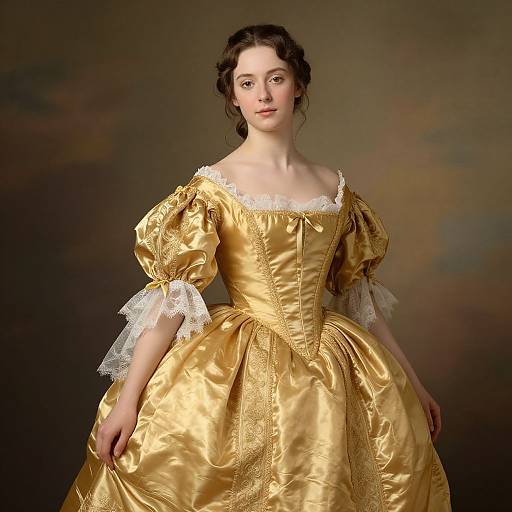 Elegant Woman in Vintage Golden Gown