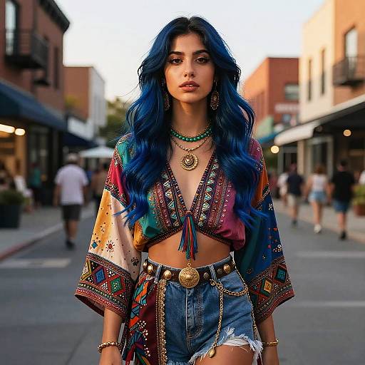 Midnight Blue Hair in Bohemian Fashion