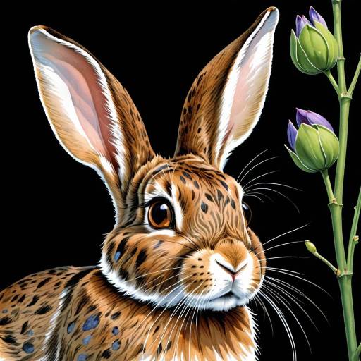 Elegant Brown Rabbit with Indigo Lotus Elegant Brown Rabbit with Indigo Lotus