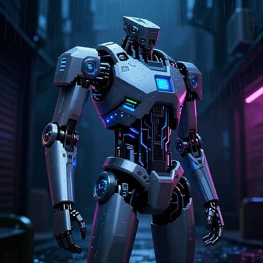 Cyberpunk Robot Pixel Art Scene