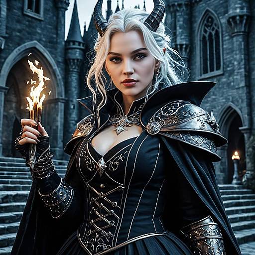 Elegant Female Wizard Portrait in Gothic Setting