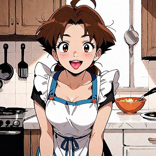 Anime Girl Smiling in Kitchen Apron