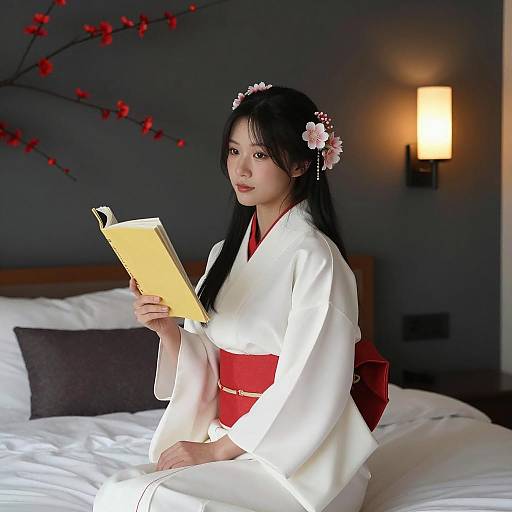 Serene Asian Woman in Traditional Kimono