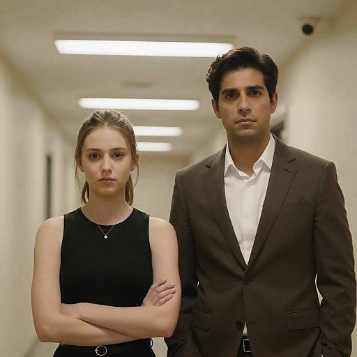 Candid Hallway Encounter in Professional Setting