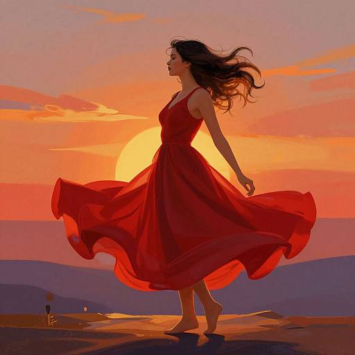 Woman Twirling in Red Dress