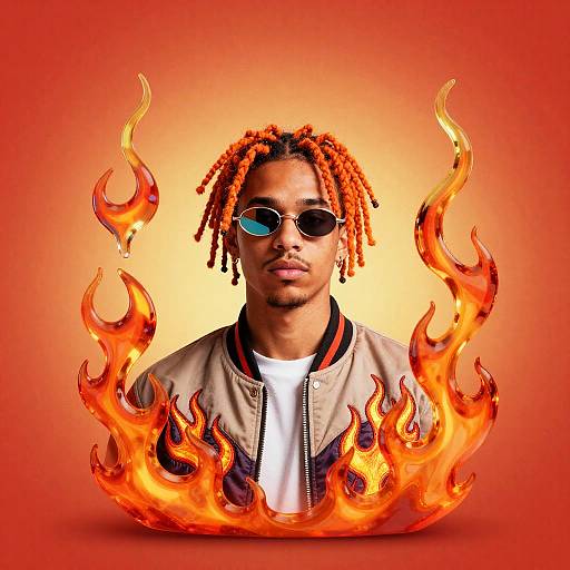 Vibrant Portrait with Fiery Glass Frame