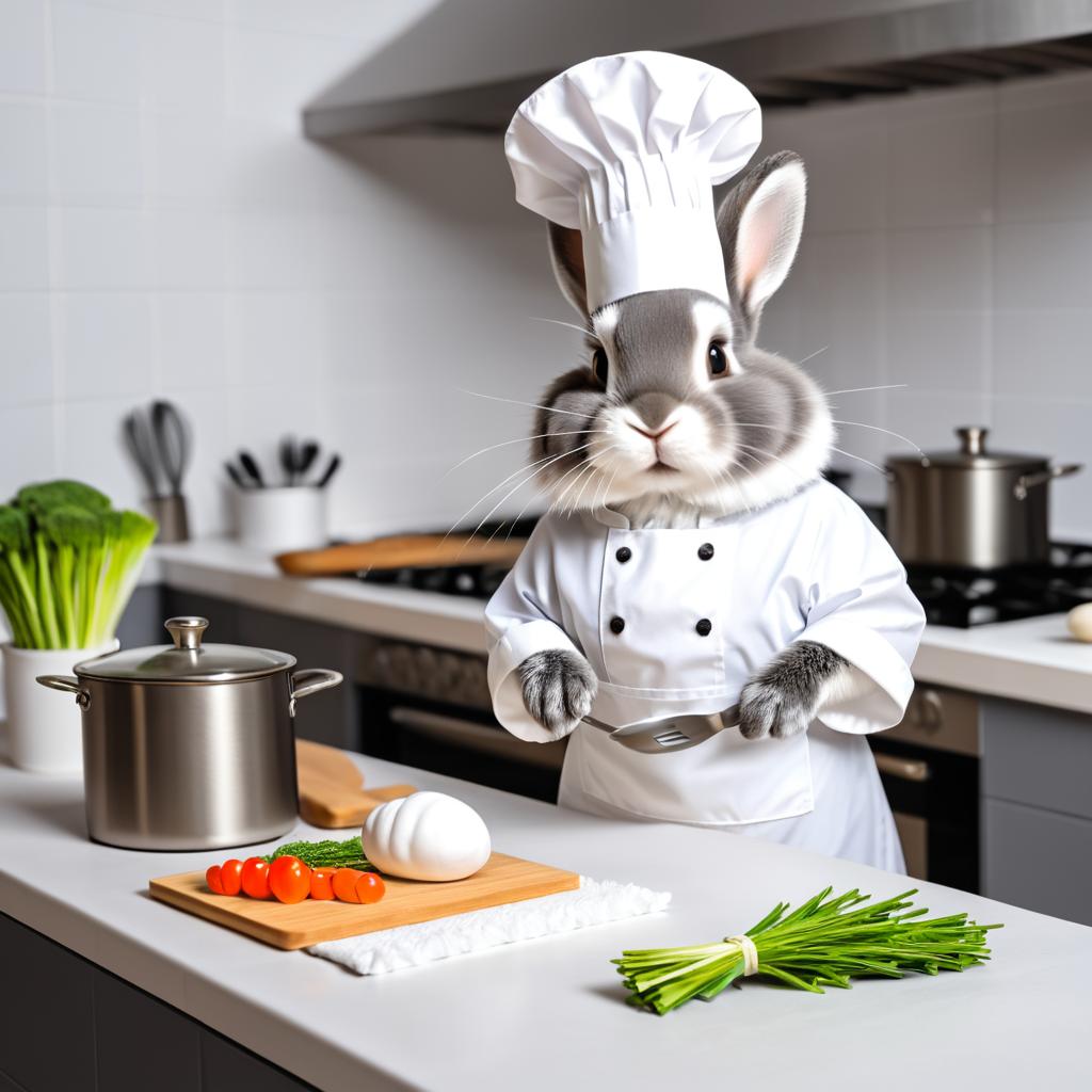 Curious Chef Rabbit in White Apron