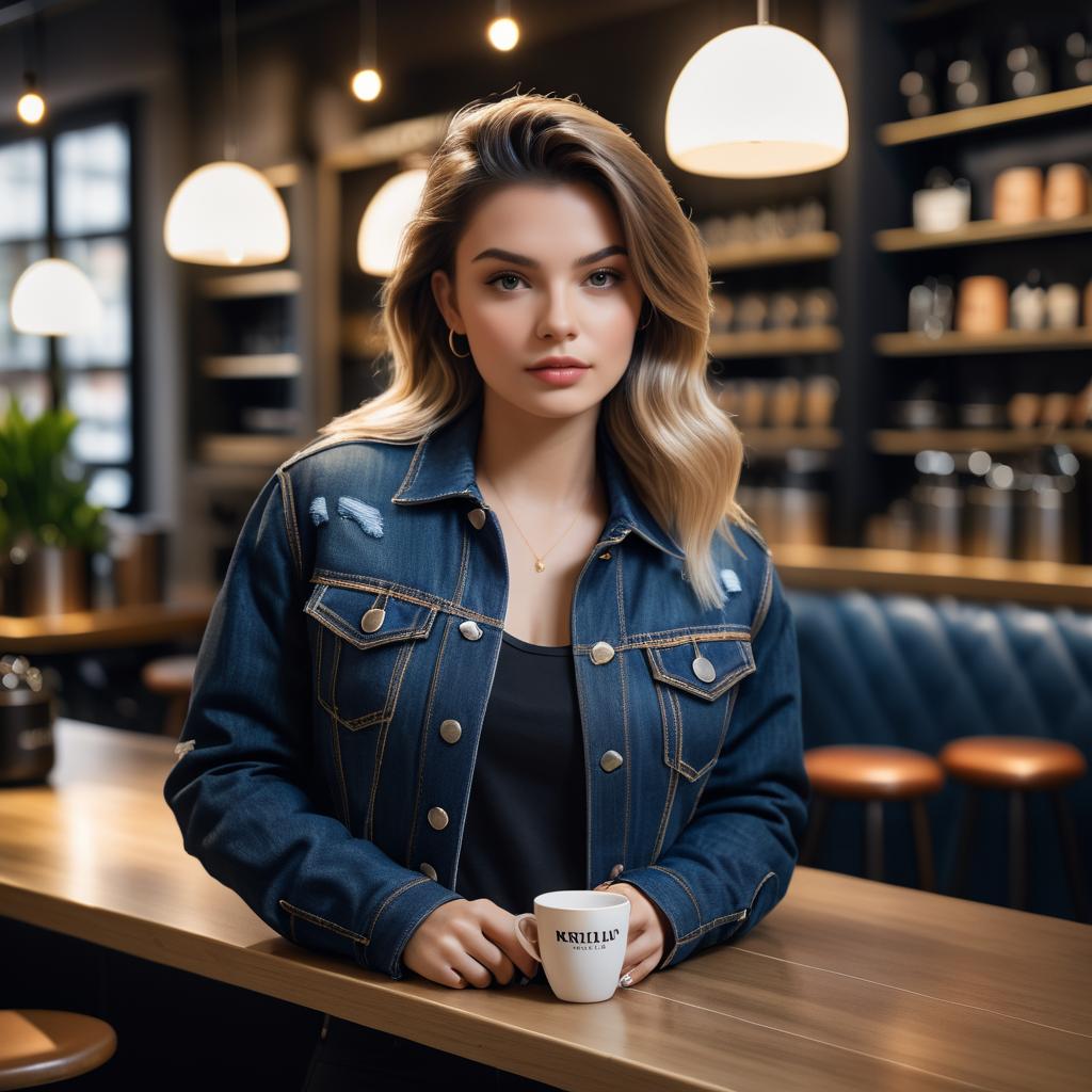 Stylish Young Woman in Trendy Coffee Shop