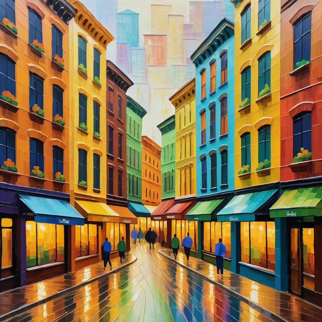 Vibrant City Street in Impressionist Style