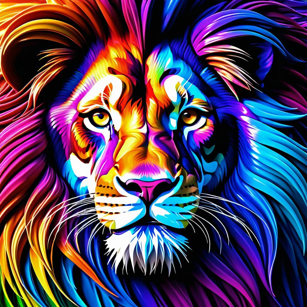 Psychedelic Lion Face in Vivid Colors