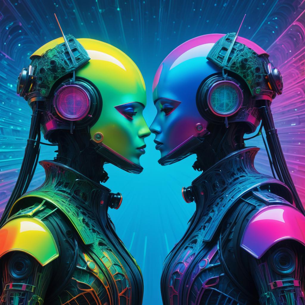 Futuristic Love: Half-Human, Half-Robot Portrait