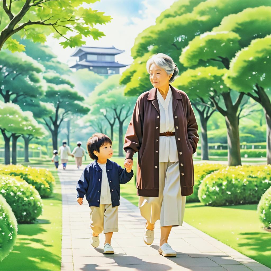 Heartwarming Park Stroll: Grandmother & Grandson