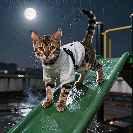 Agile Bengal Kitten in Urban Rooftop