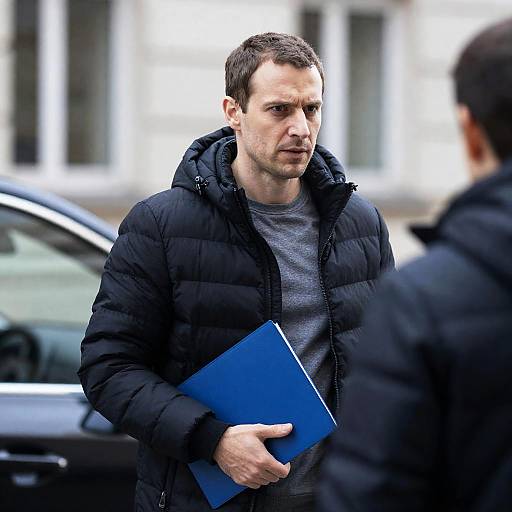 Intense Man by Car with Folder