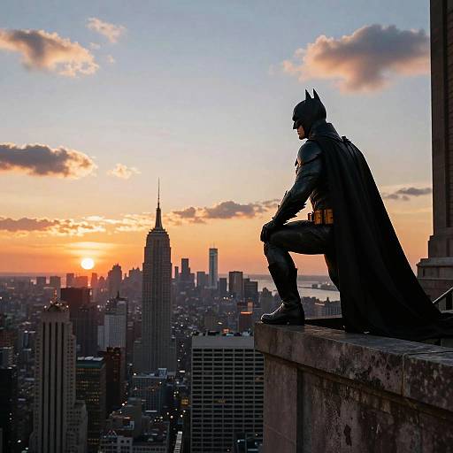 Batman Overlooking City at Dusk