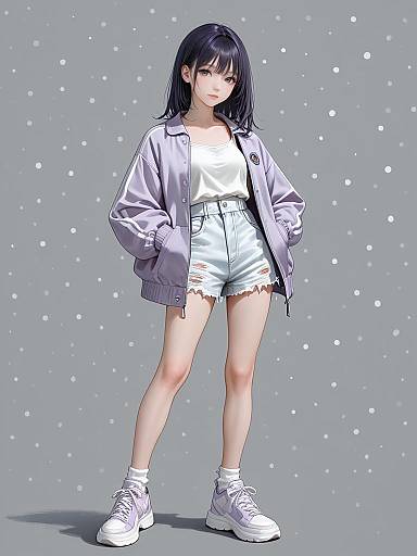 Woman in Light Purple Polka-Dot Bomber