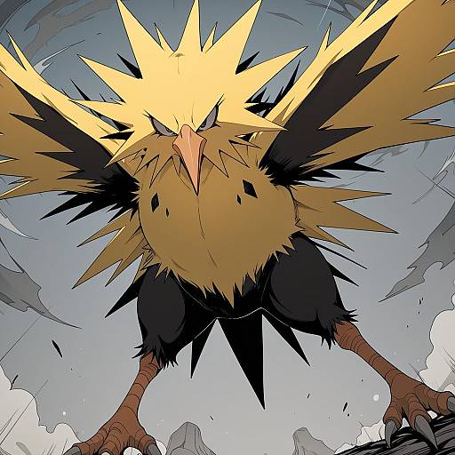 Illustration of Zapdos, pokemon in the style of Luke (dydansgur)