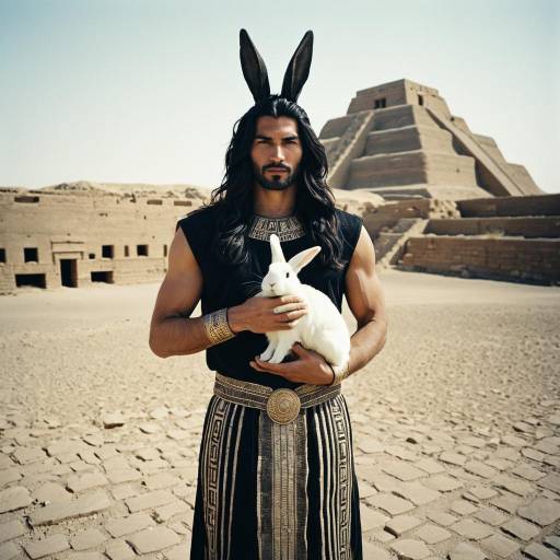 Mesopotamian God Enki Holding White Rabbit