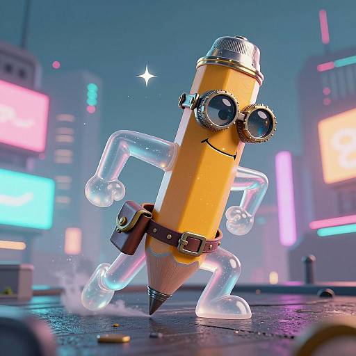 Grumpy Pencil Knight in Neon City