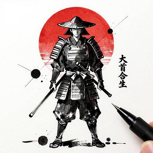Dynamic Samurai Illustration with Ink Strokes