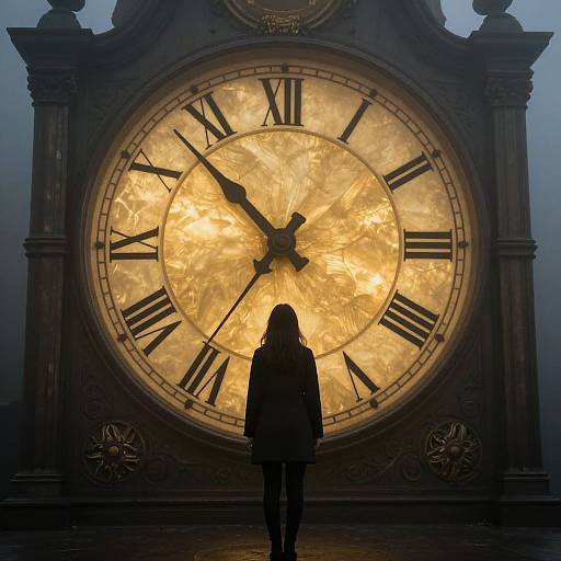 Contemplative Woman Before Antique Clock
