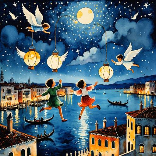 Whimsical Watercolor Flight Over Venice Whimsical Watercolor Flight Over Venice