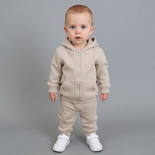 Toddler in Beige Hoodie and Sneakers