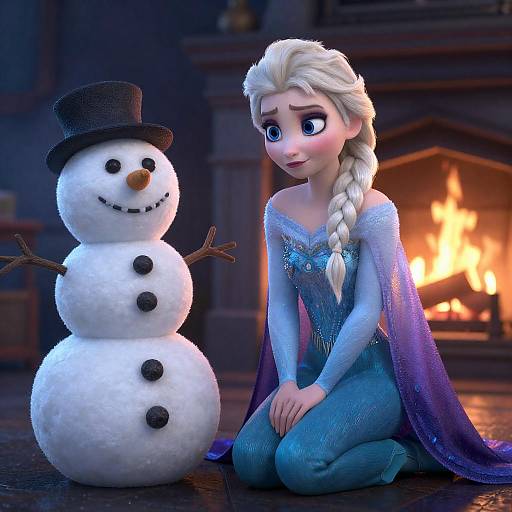Snowman Cheerfully Comforting Sad Elsa