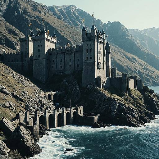 Medieval Castle on Rocky Coastal Mountain