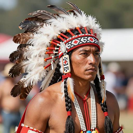 Native American Man Wearing Traditional Headdress