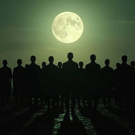 Eerie Nighttime Silhouetted Procession