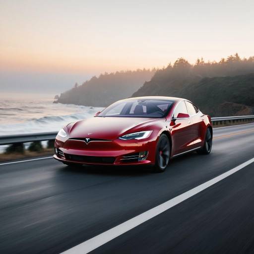 Sleek Tesla in Foggy Coastal Dawn