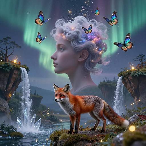 Double-Exposure Red Fox Dreamscape Portrait