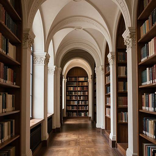 Grand Library Corridor with Elegant Arches