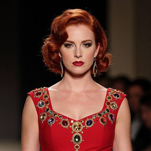 Elegant Red-Haired Woman in Glamorous Dress