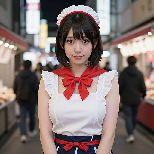 Portrait of Japanese Waitress in Neon Market