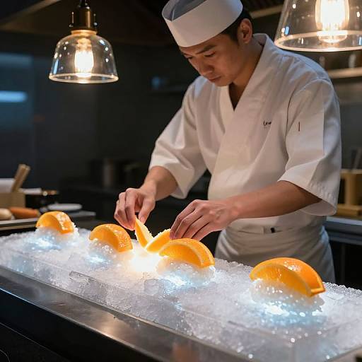 Icy Sushi Chef with Glowing Slices