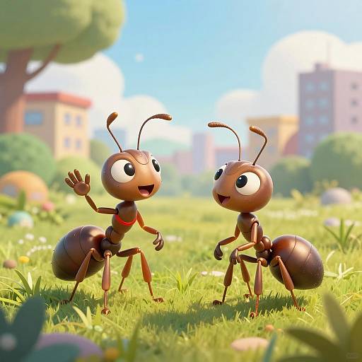 Anthropomorphic Ants in a Grassy Field