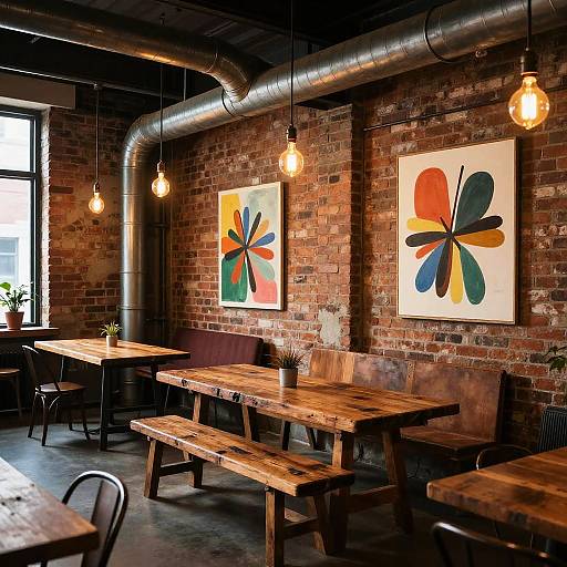 Industrial Loft Interior with Exposed Brick and Reclaimed Wood Furniture