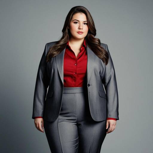 Confident Plus-Size Woman in Grey Trouser Suit