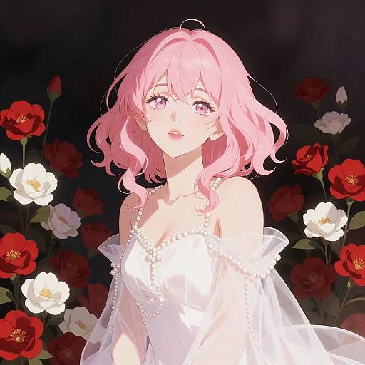 Serene Anime Woman in Floral Wreath
