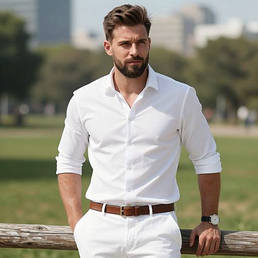 Handsome Bearded Man in Sunny Park