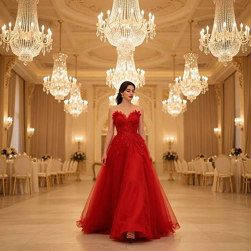 Woman in Red Dress at Ballroom