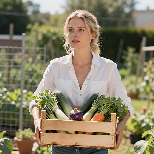 Sunlit Garden Scene With Blonde Woman