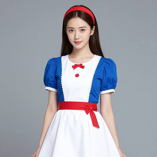 Woman in Blue and White Dress