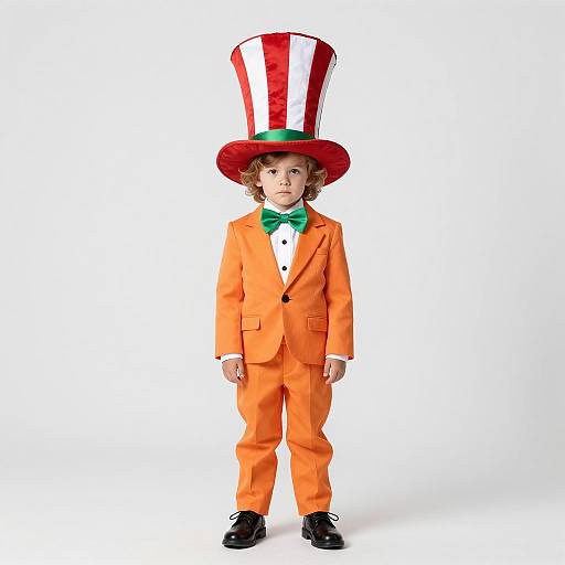 Child in Orange Tuxedo and Striped Top Hat