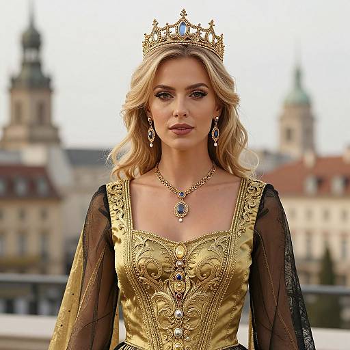 Regal Blonde Woman in Gold Dress