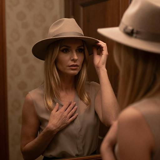 Blonde Woman in Reflection with Fedora
