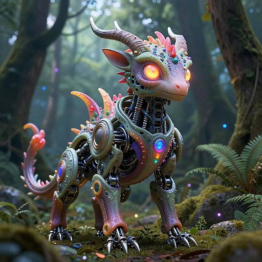 Futuristic Robotic Animal in Neon Forest