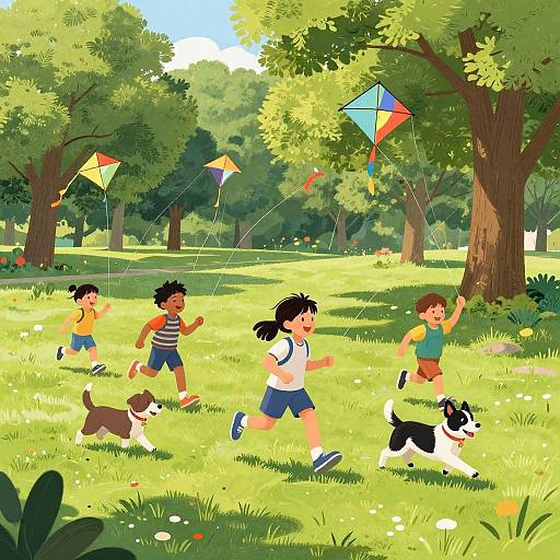 Joyful Children Playing with Kites